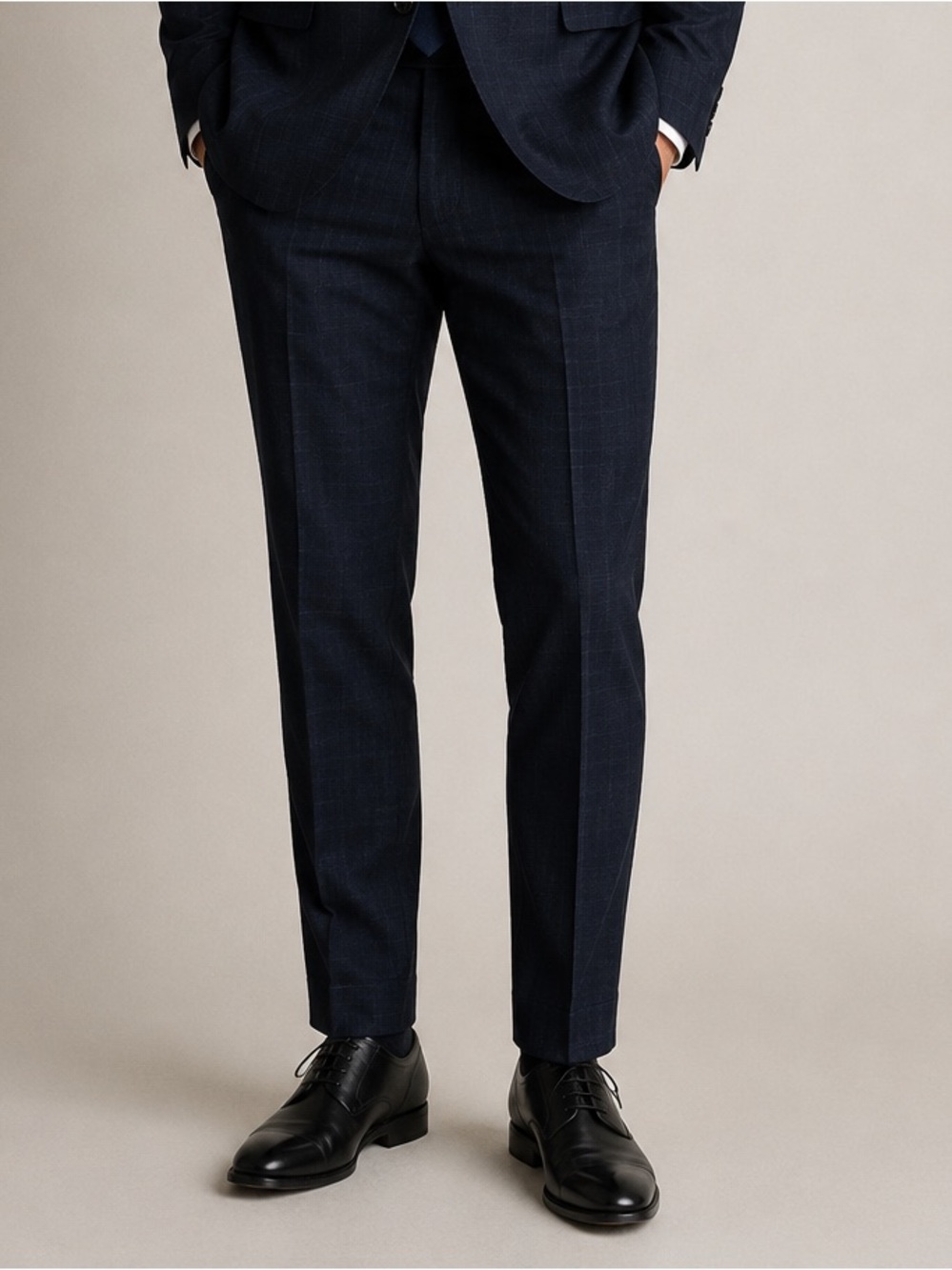 NEW Men’s Dress Pants Dark Blue with windowpane/check plaid pattern Untailored